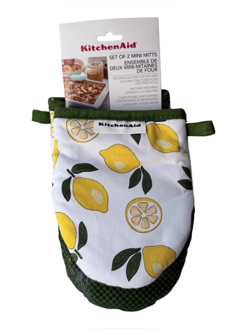 KitchenAid Yellow Lemon Print Mini Oven Mitts with Green Trim